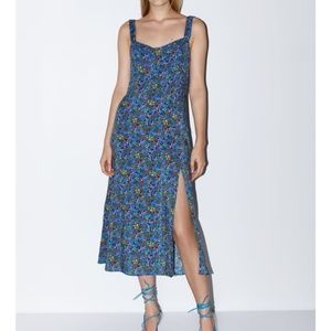 Zara Blue/Multi Floral Midi w/ Side Slit - Size X Small